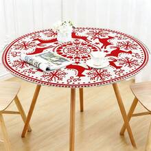 1pc Christmas Tree Snowflake Round Tablecloth, Christmas Tablecloth With Elastic Edge, Soft And Wrinkle-Resistant, Suitable For Round Dining Table, Outdoor Restaurant Decor And Outdoor Party, Kitchen, Baking, Outdoor Decor, Outdoor Patio, Breakfast, Brunch And Party Decor - Multicolor - View 4