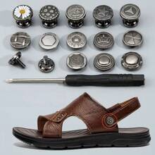4/10Pcs Men's Sandal Buckles, Nail-Free Sandal Buttons With Screwdriver, Beach Shoes Slippers Fixed Metal Rivet Accessories, Detachable Adjustable Buckle - Multicolor - View 7