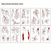 20/10/5pcs/1 Sheets Adult Halloween Temporary Tattoos, Red Blood Veins And Scar Simulation Tattoos, Waterproof Body Art Stickers, For Cosplay Halloween Party Decoration - Red - View 8