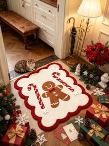1pc Red Wavy Snowflake Pattern Doormat, Christmas Gift, Door Mat, Small Rug, Welcome Mat, Carpet, Floor Mat, Outdoor Doormat, Kitchen Rug, Home Decor, Front Door Mat, Area Rug, Outdoor Mat - Multicolor - View 4