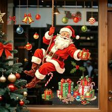 New Colorful Merry Christmas Static Window Stickers, Featuring Santa Claus, Christmas Tree, Snowman, Reindeer, Snowflake, Bell, Gift Box, Gingerbread House Electrostatic Stickers, Removable Glass Window Decor, Suitable For Holiday Parties And Shops, Cafes, Stores And Home Glass Windows - View 11