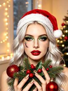 1pc Autumn Christmas New Popular Christmas Reindeer Horn Rhinestone Gem Star Face Sticker, Y2K Autumn/Winter Christmas Style, Suitable For Christmas Concert And New Year, Self-Adhesive Easy To Apply - Multicolor - View 5