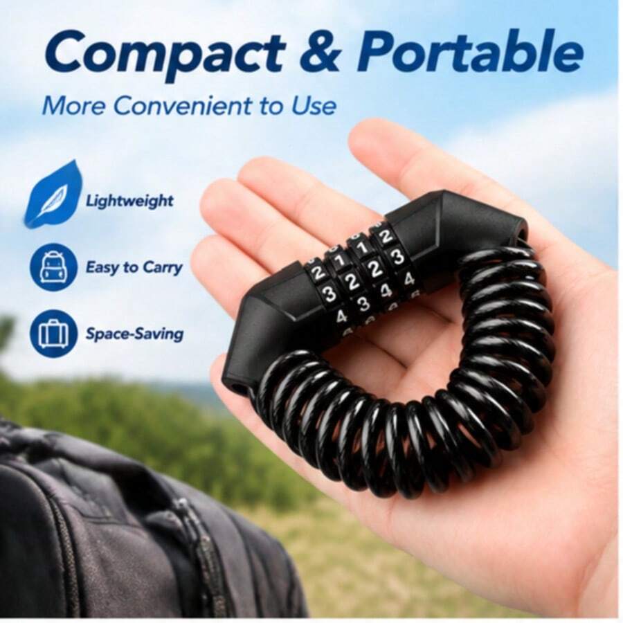 1Pc 4‑Digit Combination Cable Lock Portable Retractable Steel Wire Password Lock Anti‑Theft Security Lock For Bicycle Motorcycle Helmet Scooter Outdoor Cycling Accessory