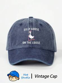1pc Printed SILLY GOOSE Skateboard Duck Washed Baseball Cap, Classic Casual Fashion Vintage Soft Sweatband Adjustable Size Lightweight Sun Protection Multi-Functional Dad Hat, Suitable For Outdoor Sports, Daily Wear, Party Vacation, Perfect Gift For Family And Friends - Baseball Cap - View 2