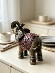 1pc Vintage Distressed Blue Elephant Statue, Upward Trunk Lucky Resin Figurine, Exquisite Mandala Pattern, Feng Shui Wealth Decor, Suitable For Entryway Console And Living Room - Multicolor 1 - View 9