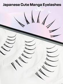 Asiteo 5 Pairs Cute False Eyelashes, Korean Style Cartoon Eyelashes, Cartoon Pointed Transparent Invisible Style, Natural Sweet Soft Lightweight, Pointed Tail Style, One-Piece Natural Hair Texture, Suitable For Beginners - Black - View 5