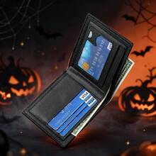 Men's Halloween Wallet, PU Leather Bifold Wallet With Pumpkin Engraving, Multiple Card Slots, Coin Pocket, Compact Men's Wallet, Halloween Gift Men - Black - View 3