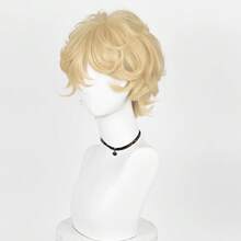 Synthetic Short Wavy Gold Men Wigs With Bangs Blonde Anime Game Cosplay Fluffy Heat Resistant Wig For Daily Party - Gold - View 5