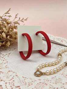 1 Pair Fashionable Versatile Retro Geometric Earrings - Hot Pink - View 13