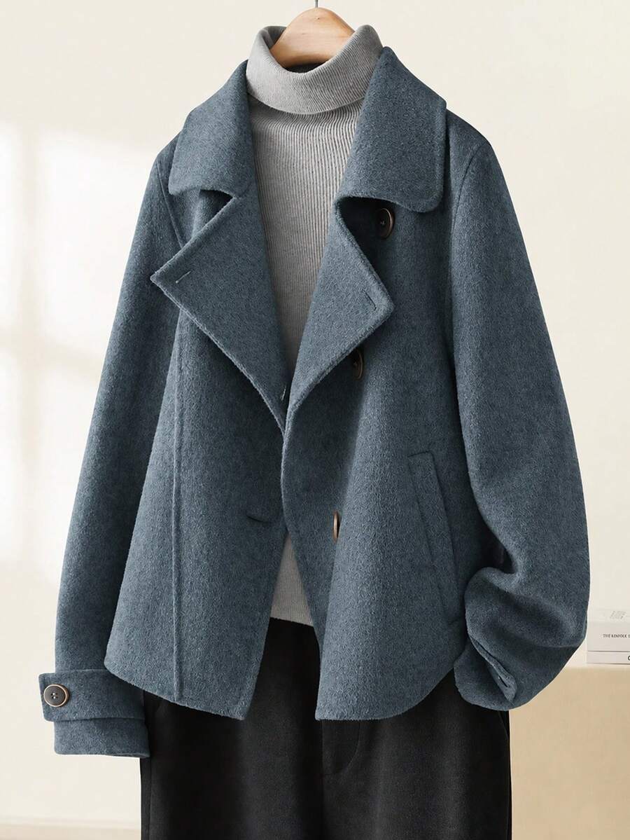 French Style Premium Women's Short Solid Color Thick Loose Coat, Autumn/Winter Fashion High-End Wool Overcoat - Grey - View 1