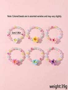 6pcs Kids Jewelry Cute Flower Pendant Colorful Beaded Bracelet Set, Suitable For Girls Accessories Daily Holiday Birthday Party Wear, Random Colors - Multicolor - View 4