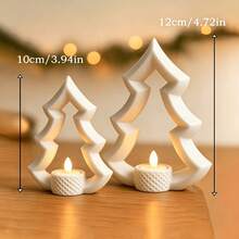 2pcs (Large + Small) Christmas Tree Tea Light Candle Holder, Hollow Christmas Tree Shaped Candle Base, Holiday Tabletop Decor, Suitable For Home Party Holiday Decoration, Multiple Colors Available - Upgraded Version - View 3