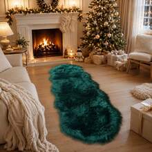 1pc Soft Faux Fur Rug, Deep Green Fluffy Carpet, Suitable For Living Room/Bedroom Floor, Machine Washable, Can Be Used For Chair, Sofa, Bedside, Creating Luxurious Modern Home Decor, Also Suitable For Christmas Decoration - Dark Green - View 3