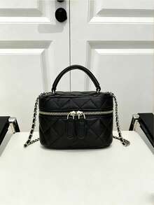 Lightweight Mini Handbag,Small Women Tote Bag,Rhombus Stitching Bag,Shoulder Bucket Bag-For Office,Campus,Commuting,Outdoor Activities,Travel,Outings - Black - View 3