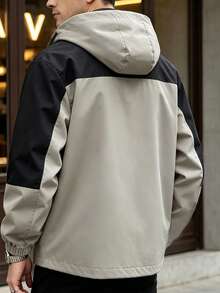 Chaqueta con capucha y cremallera delantera de bloques de color para hombre talla grande primavera/otoño - Gris - Ver 2