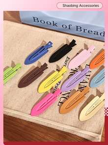 Matte Spray Painted Metal Seamless Alligator Hair Clip, Macaron Multi-Color Embossed Letter Makeup Positioning Clip, 7cm No-Crease Bangs Side Clip, Versatile Hair Accessory For Girls' Daily Styling - Multicolor - View 4