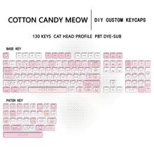 Tutup Tombol Sublimasi Pewarna Lima Sisi PBT Cetak Samping Tinggi MOA Lucu DIY untuk Keyboard Mekanik dengan Gambar Kepala Kucing Meow Permen Kapas - View 12