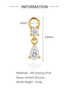 1pc 925 Sterling Silver Detachable Ear Pendant, Gold-Plated Water Drop Shape, Suitable For Ear Piercing Jewelry DIY Earring Accessories - Gold - View 20