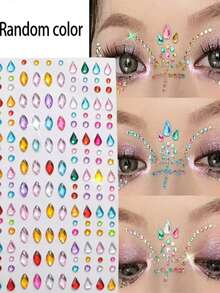 451pcs Rainbow 3D Glitter Gem Stickers, 2pcs Acrylic Glitter Heart Stickers, Self-Adhesive Rhinestone Teardrop Design, Suitable For Makeup And Clothing, Multicolor Diamond Face Gems, Perfect For Festivals, Parties And Events - Multicolor - View 4