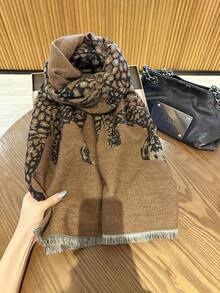 1件裝動物圖案黑色女款冬季保暖多功能披肩，雙用途，適用冷氣房與辦公室，長款加厚圍脖披肩 - 黑色 - 查看 4