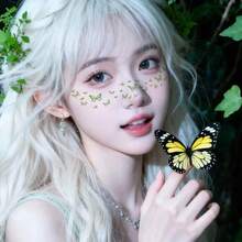 3/2/1pc Random Colorful Floral Face Tattoos; Fresh And Dainty Flower And Butterfly Temporary Tattoo Stickers - Multicolor - View 9
