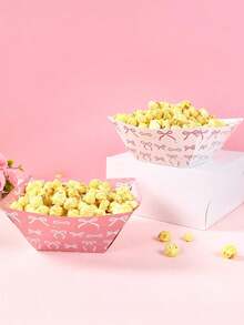 6pcs Pink Bow Theme Party Plates, Bow Pattern Disposable Plates, Snack Boxes, Popcorn Boxes, French Fries Boxes, Pink Bow Theme Birthday Party Decorations, Girls Birthday Party Supplies, Disposable Plates Suitable For Family Movie Night, Baby Shower, Gender Reveal Party Decorations, Wedding Decorations, First Birthday Anniversary Decorations, Birthday Gifts, Holiday Party Table Centerpiece Decorations, Party Favors - Pink and White Bow - View 10