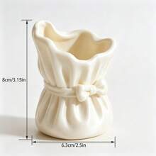 Cream White Pleated Drawstring Makeup Brush Storage Canister, Cosmetic Brush Holder, Vanity Desktop Organizer, French Gentle Sweet Style, Gift For Sister, Girlfriend, Valentine's Day, Home Decor, Desktop Aesthetic Storage Organizer, Recommended Hot-Selling Exquisite Practical Model - View 4