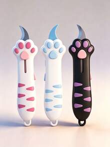 Multifunctional Pocket Knife And Bag, Cute Cat Paw Retractable Curved Blade Non-Slip Handle Mini Portable Box Opener With Lanyard Hole, Home Daily Express Package Craft Cutting Portable Tool, Suitable For Students, Office Workers, Cute Gift Lovers, Teacher Gift, Back To School Season. - Multicolor - View 7