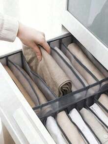 1pc Large Wardrobe Clothes Divider Storage Box, Drawer-Style Cabinet Organizer, Washable Drawer-Style Closet Storage Box, Underwear Folding Storage Bag, Travel Essential - Grey - View 3