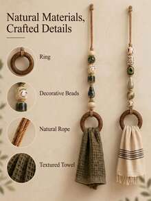1pc Decorative Beaded Towel Hanger, Bohemian Macrame Beads, Decorative Towel Ring Bathroom And Kitchen, Rustic Beaded Hanging Rack And Home Bathroom Art Wall Decoration - Towel Ring - View 6