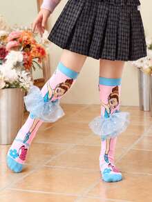 1 Pair Cute Ballet Girl Skirt Accessories, Suitable For Children's Knee-High Socks, Perfect For Summer Daily School Wear And Party Occasions - Pink - View 3
