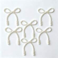 6Pcs Faux Pearl Beaded Bow Christmas Ornament, Hanging Bow Decor For Christmas Tree Party Decoration - Beige - View 8