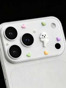 可愛 3D 熊飾水鑽珍珠防刮耐磨透明底座相機鏡頭保護膜，相容 iPhone 17ProMax 17Pro，相機配件，耐用透明保護層鏡頭蓋 - 白色小狗 - 查看 1