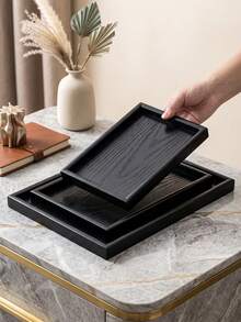 1pc Nordic Style Wooden Tray, INS Style Storage Tray. Bread, Fruit, Snack, Salad & Decorative Tray, Suitable For Home, Living Room, Kitchen, Dining Room. Can Hold Fruit, Snacks, Bread, Salad, Tableware And Daily Items, Used For Decoration And Food Presentation - Black - View 4