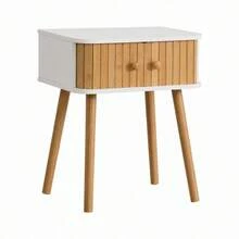 Wooden Nightstand With Slatted Drawer And Solid Wood Legs, Modern Side Table 40 X 30 X 47 Cm For Bedroom And Living Room With Matte Finish - A - View 8
