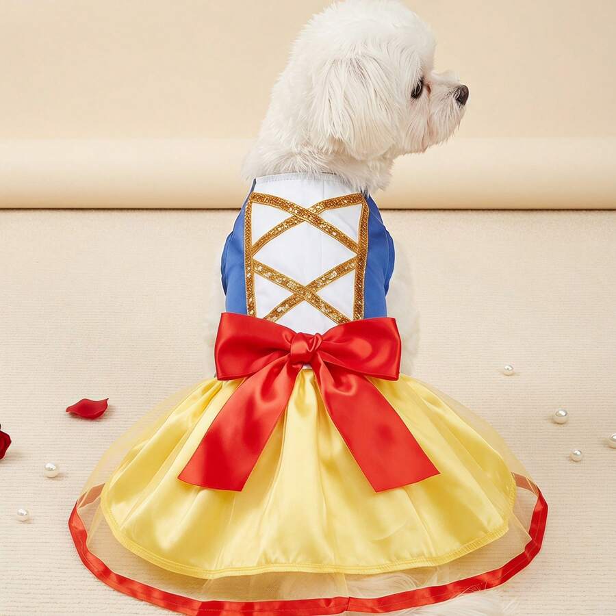 PETSIN 1pc Pet Dog Dress, Sweet Princess Style Dress With Waist Bow Decor, Lightweight Summer Pet Clothing, Suitable For Small/Medium Dogs & Cats, Daily Outfit - Yellow - View 1