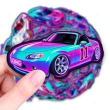 50pcs Neon Cyber Racing Car PET Stickers, Suitable For Laptop, Water Bottle, Luggage, Helmet, Notebook And Other DIY Creative Toys - Multicolor - View 1