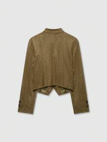 Women's Napoleon Style Short Long Sleeve Stand Collar Suede Knot Jacket - Army Green - View 2
