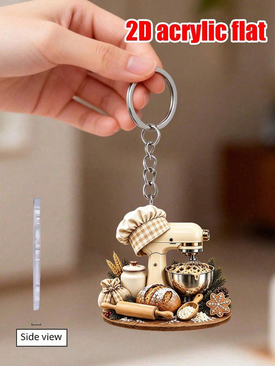 2D Flat Acrylic Decorative Ornament With Baking Mixer Pattern, Christmas-Themed Keychain, Bag Charm. Christmas Baking Gift, Bread Machine Pattern Handbag Charm, Cooking Enthusiast Souvenir, Suitable Birthday Gift, Halloween Christmas Mother's Day Gift - Multicolor - View 1