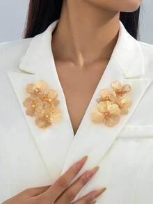 1pc Vintage Elegant Faux Pearl Flower Brooch, Suitable For Women To Wear On Formal Occasions And Festivals - Yellow Gold - View 6