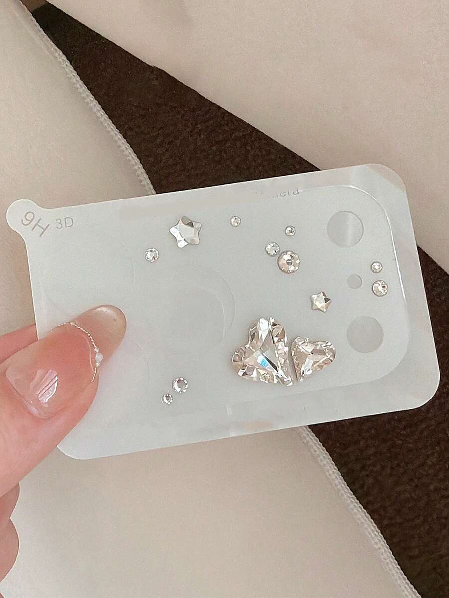 Luxury Diamond 3D Heart Love Camera Protector Full Cover Clear HD Lens Film Shockproof Anti Scratch Compatible With IPhone 18 Pro Max 17 Pro Max 17 Pro Soft Clear Cover - Transparent Silver Heart - View 1