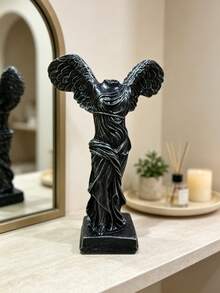 1pc Black Winged Victory Of Samothrace Statue, Classic Greek Goddess Sculpture With Draped Robe & Feathered Wings, Resin-Look Art Decor For Shelf & Entryway - 1 Pc - View 5