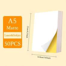 50 Sheets Printable Sticker Paper, "21*14.8cm" A5 Self Adhesive Sticker Backing For Craft Scrapbooking Inkjet Printer, White Matte,Back To School - A5 blank - View 7
