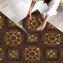 1 Roll European Style Brown Wood Grain Peel And Stick Vinyl Floor Sticker, 40*120cm, Seamless Splicing, Scroll Gilded Pattern, Waterproof Anti-Slip Wear-Resistant Floor Tile For Bedroom Living Room Kitchen Bathroom Floor Renovation, Renter-Friendly - Wood Grain - View 1