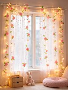 200cm/78.74in LED Pink Pearl String Lights | Pink Rose Design With Green Leaves, Suitable For Valentine's Day, Office Decor, Room Decor, Party, Wedding, Gift And Graduation Ceremony Decoration - Battery Not Included - Green Leaf Rose - View 10