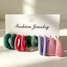 30 Pieces / 10 Pieces Women's Fashion Earrings, Made Of Colorful Resin, Suitable For Daily Wear And Parties, Simple Style, Gifts For Women - Multicolor - View 6