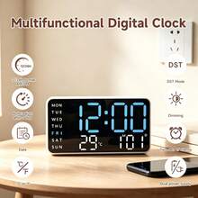 Bedroom Large Digital Alarm Clock, Temperature, Date And Weekday Display, Adjustable Brightness And Volume, Desktop Or Wall-Mounted, Modern Home And Office Clock - White Shell Pink - View 7