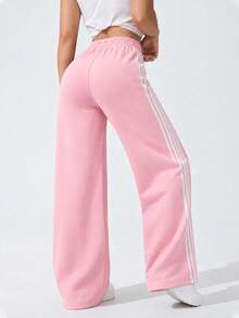 AODSR Women Pink Wide Leg Sweatpants Track Pants Side Stripe Drawstring Elastic High Waist Loose Fit Casual Athletic Pants - Pink - View 5