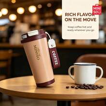MINISO Water Cup, Coffee Cup, Simple And Elegant, 530ML Heart Polka Dot Pattern Coffee Cup, With Straw, New Autumn Winter Thermal Model; Valentine's Day Gift. - Coffee Brown - View 3