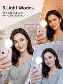 Pink Mini Portable Clip On Selfie Fill Light, 3 Level Lighting Modes, Rechargeable, Mobile Beauty Light, Live Streaming Fill Light, Low Light Photography Accessory, Pocket Phone Light,150mAh. - one-size - View 3